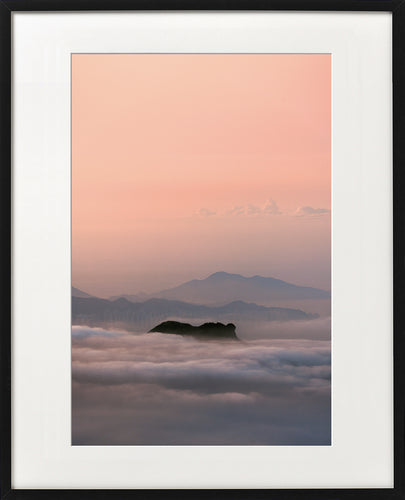 Tin Chun Fook's Lion Rock mountain sunset foggy colour photo - framed print