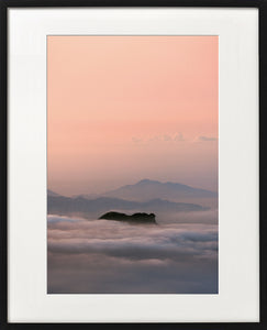 Tin Chun Fook's Lion Rock mountain sunset foggy colour photo - framed print